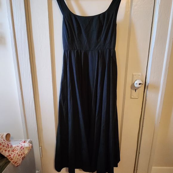 Free People Black Cotton Midi Dress with Cream Bow - Picture 2 of 5
